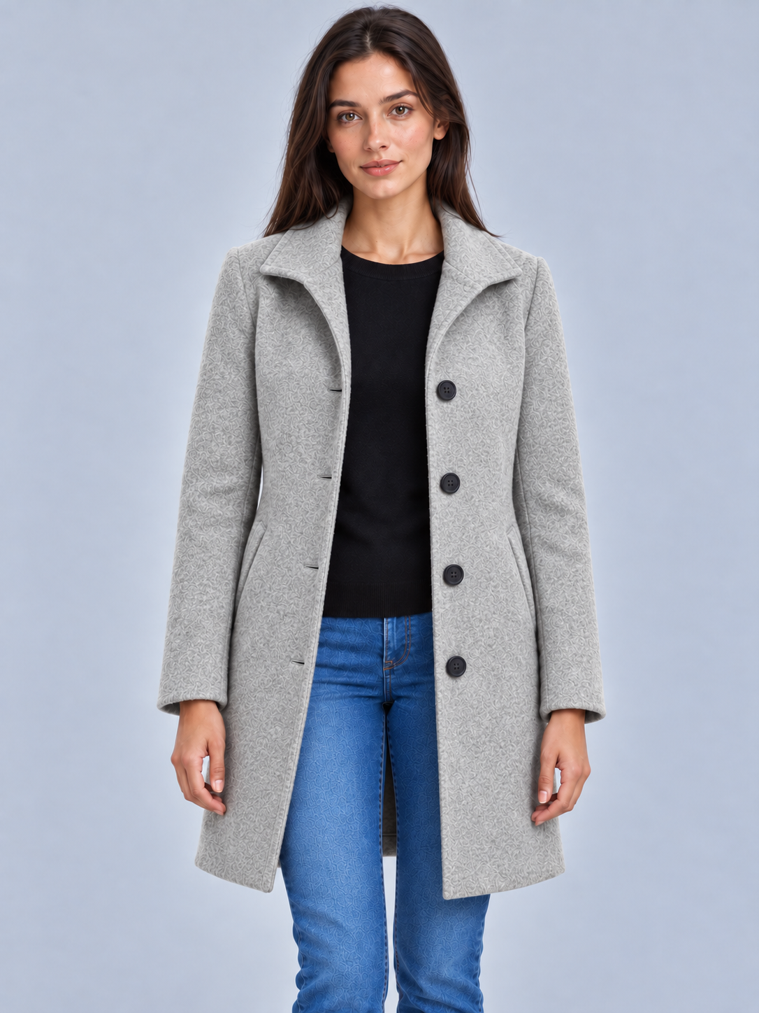 Grace | Women’s Button-Front Coat | Notched Collar Side Pockets Everyday Wear - light grey, image 18 - Glorysoul