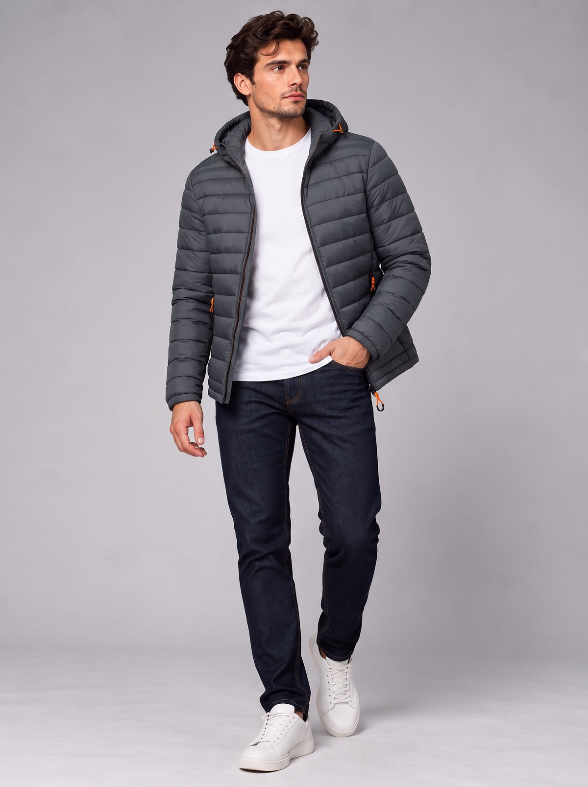 Henry | Men’s Hooded Puffer Jacket | Front Zip Side Zip Pockets Everyday Wear - grey, image 24 - Glorysoul