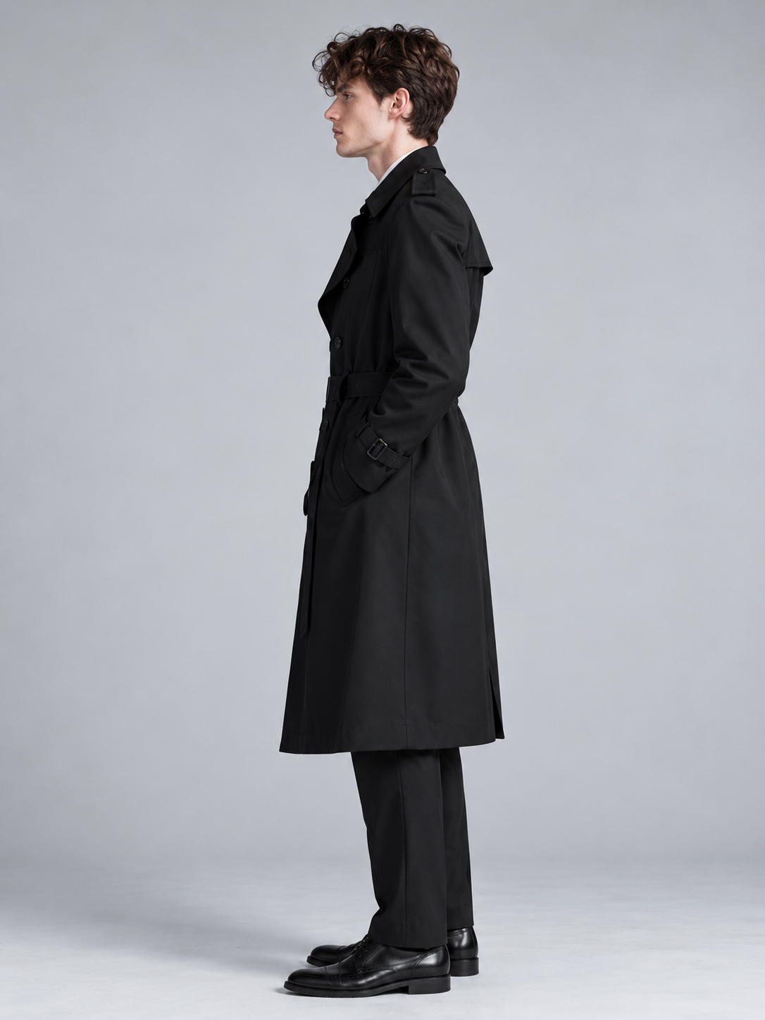 Arthur | Men’s Double-Breasted Trench Coat | Waist Belt Notched Collar Everyday Wear - black, image 07 - Glorysoul