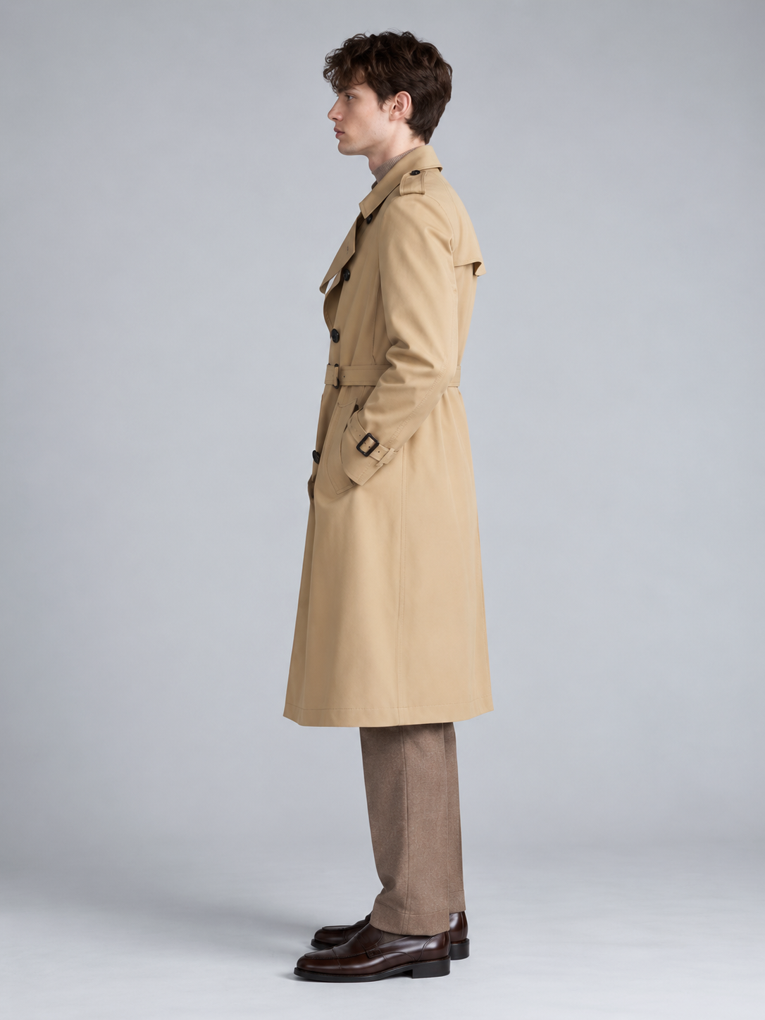 Arthur | Men’s Double-Breasted Trench Coat | Waist Belt Notched Collar Everyday Wear - khaki, image 02 - Glorysoul