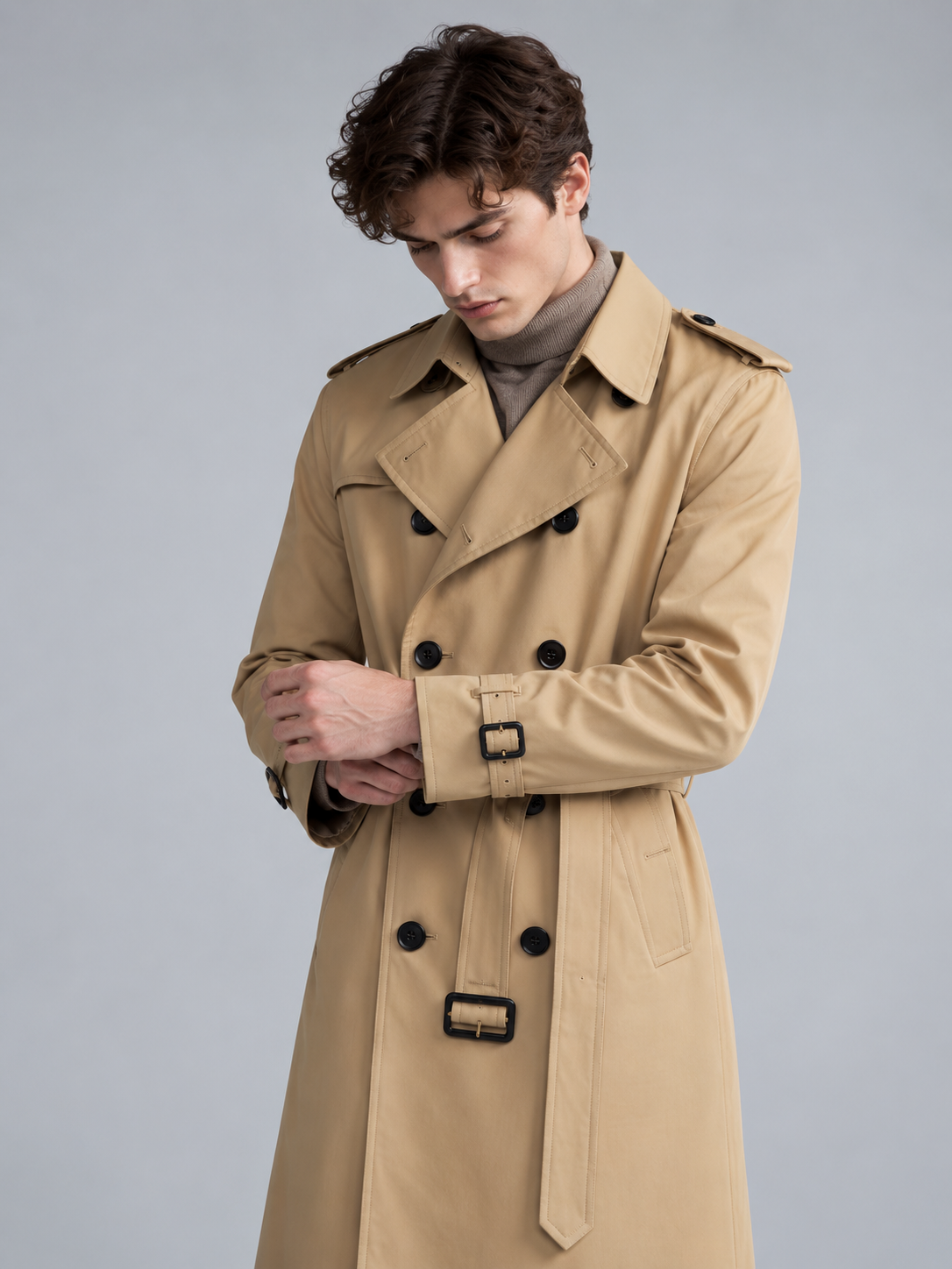 Arthur | Men’s Double-Breasted Trench Coat | Waist Belt Notched Collar Everyday Wear - khaki, image 03 - Glorysoul
