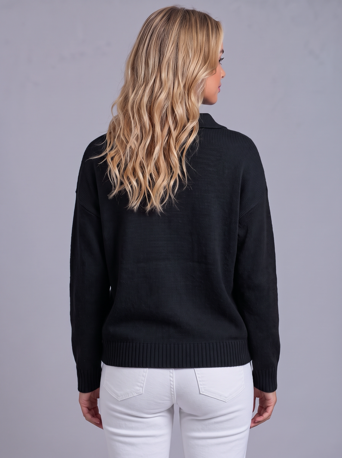 Ava | Women’s Polo Collar Jumper | Button Neck Ribbed Cuffs Everyday Wear - black, image 18 - Glorysoul