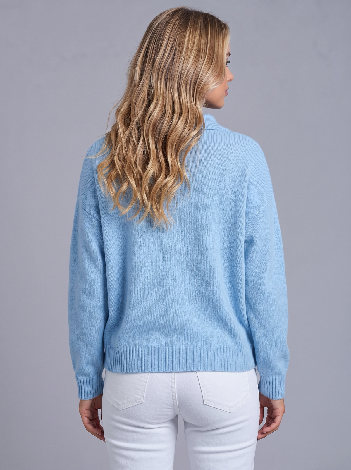 Ava | Women’s Polo Collar Jumper | Button Neck Ribbed Cuffs Everyday Wear - blue, image 03 - Glorysoul