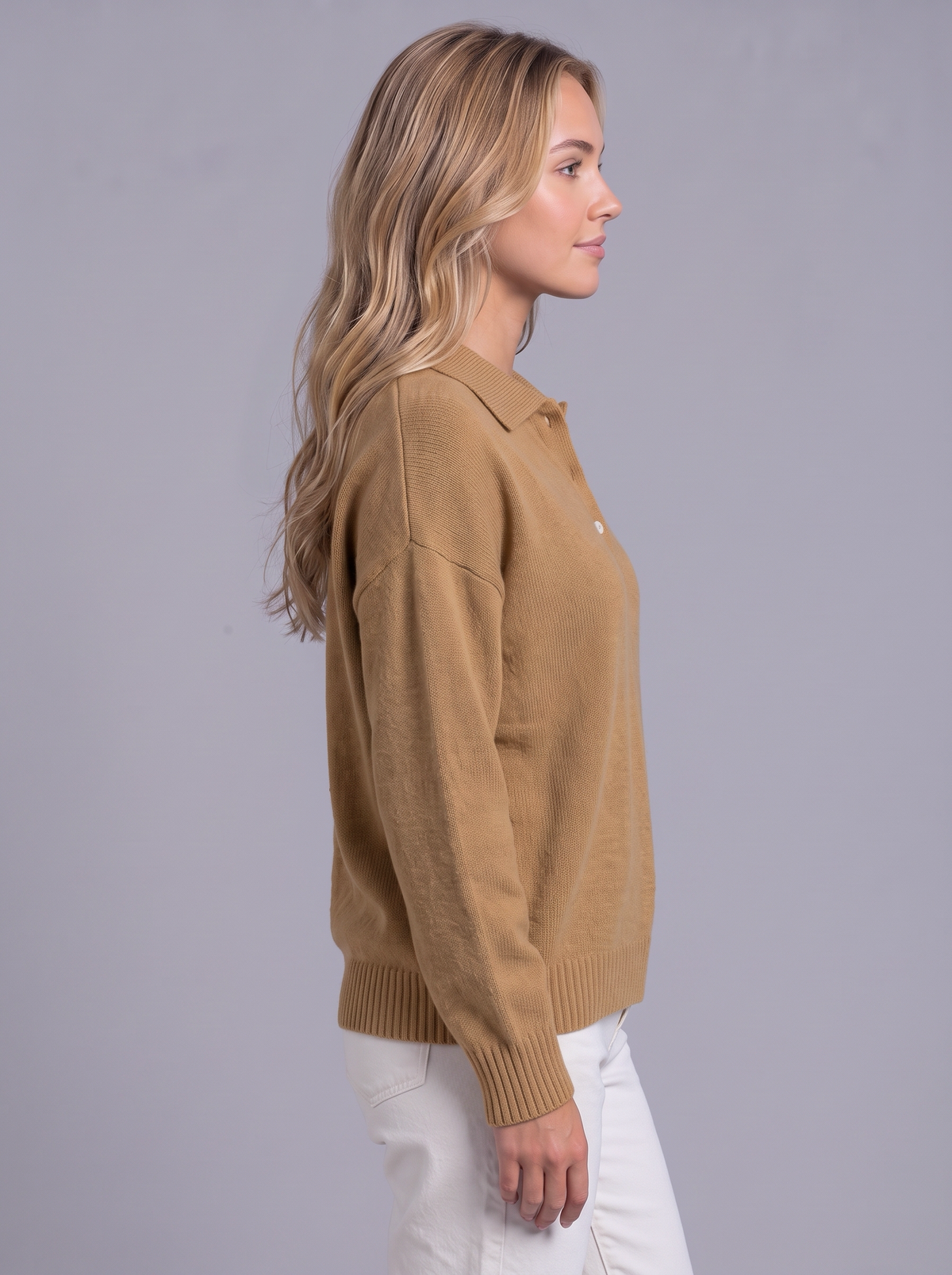 Ava | Women’s Polo Collar Jumper | Button Neck Ribbed Cuffs Everyday Wear - brown, image 11 - Glorysoul