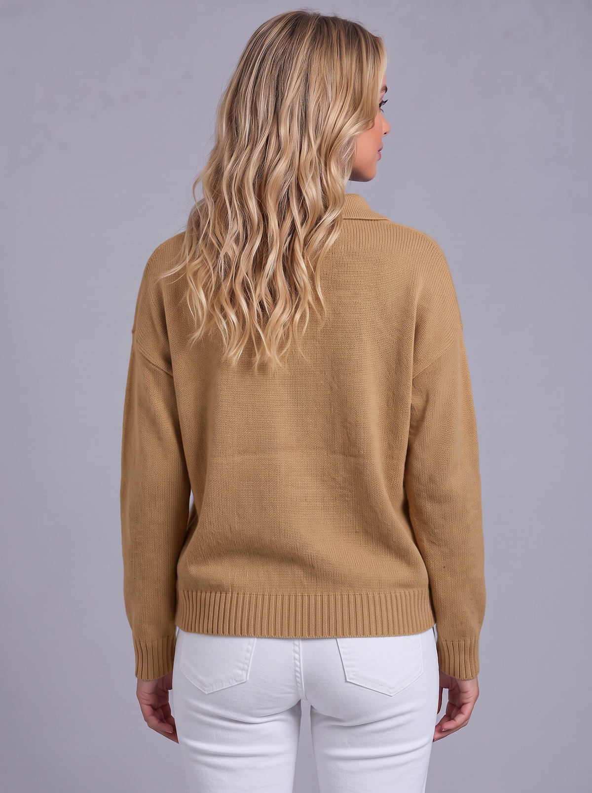 Ava | Women’s Polo Collar Jumper | Button Neck Ribbed Cuffs Everyday Wear - brown, image 12 - Glorysoul