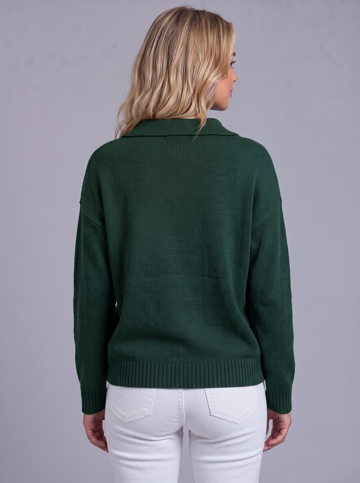 Ava | Women’s Polo Collar Jumper | Button Neck Ribbed Cuffs Everyday Wear - green, image 21 - Glorysoul