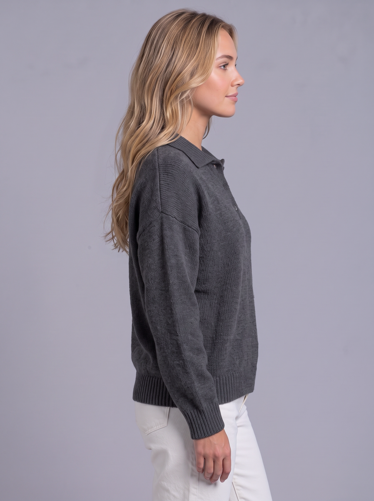 Ava | Women’s Polo Collar Jumper | Button Neck Ribbed Cuffs Everyday Wear - grey, image 23 - Glorysoul