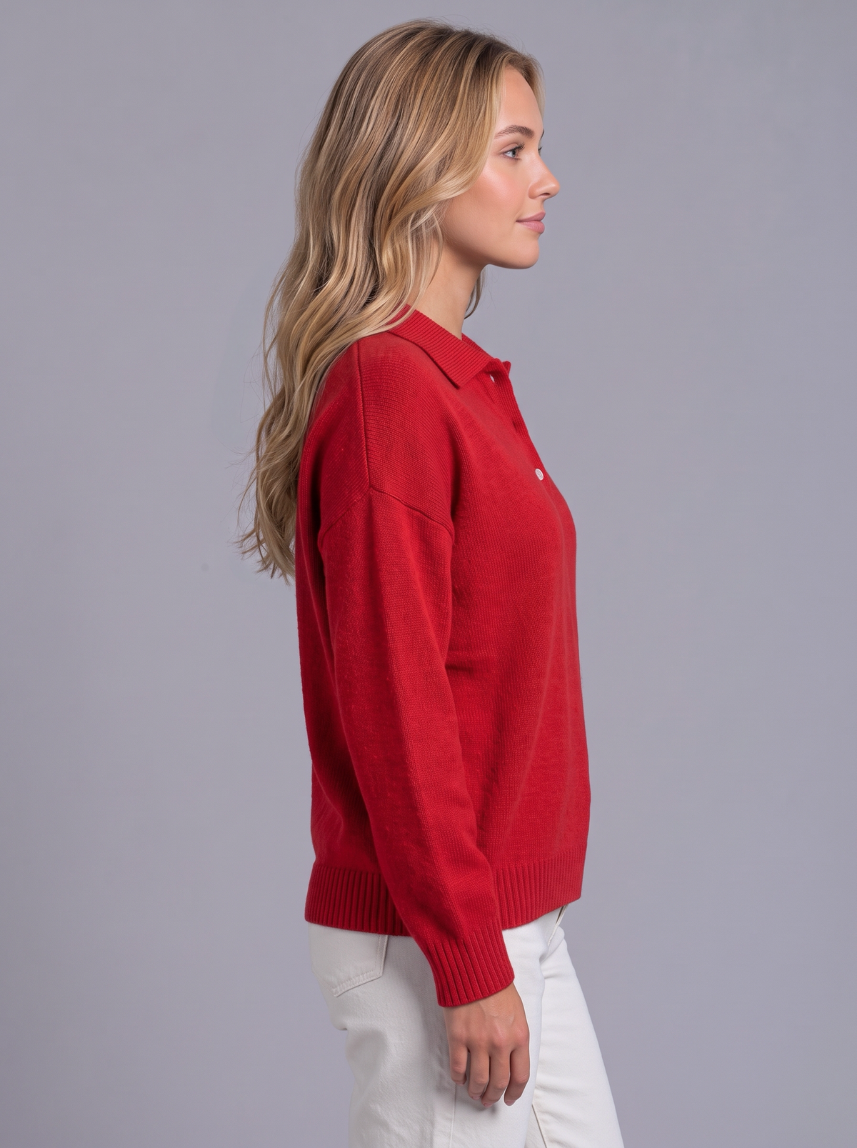 Ava | Women’s Polo Collar Jumper | Button Neck Ribbed Cuffs Everyday Wear - red, image 08 - Glorysoul