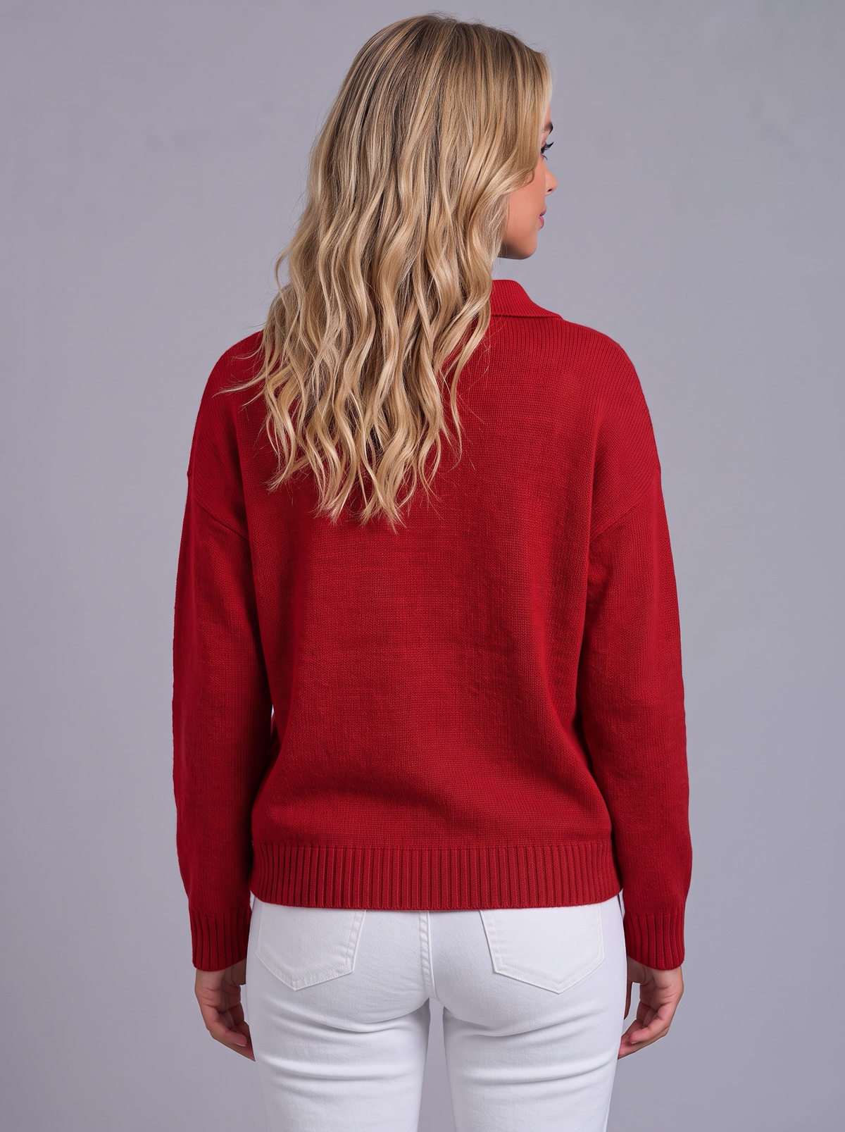 Ava | Women’s Polo Collar Jumper | Button Neck Ribbed Cuffs Everyday Wear - red, image 09 - Glorysoul