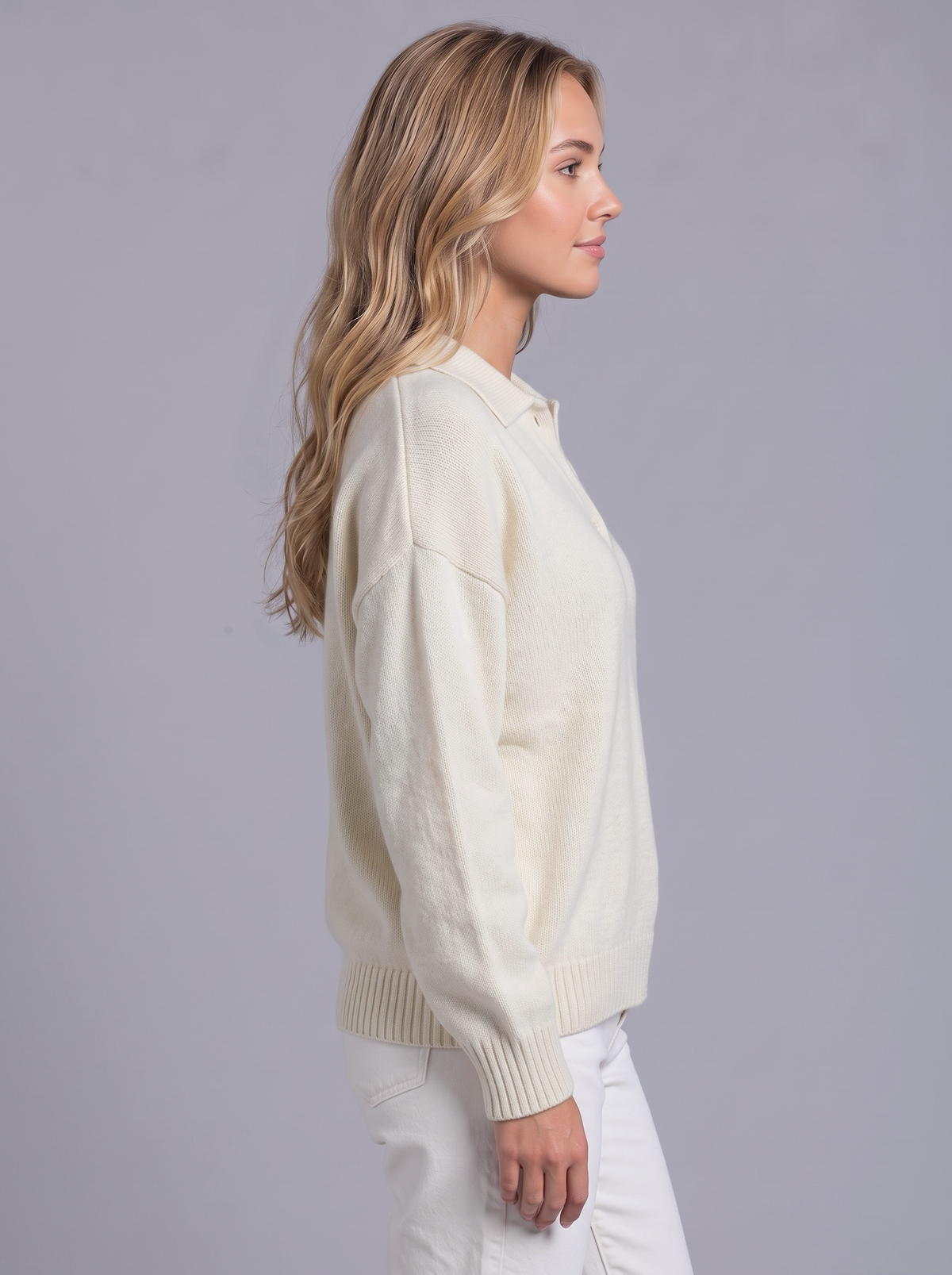 Ava | Women’s Polo Collar Jumper | Button Neck Ribbed Cuffs Everyday Wear - white, image 14 - Glorysoul