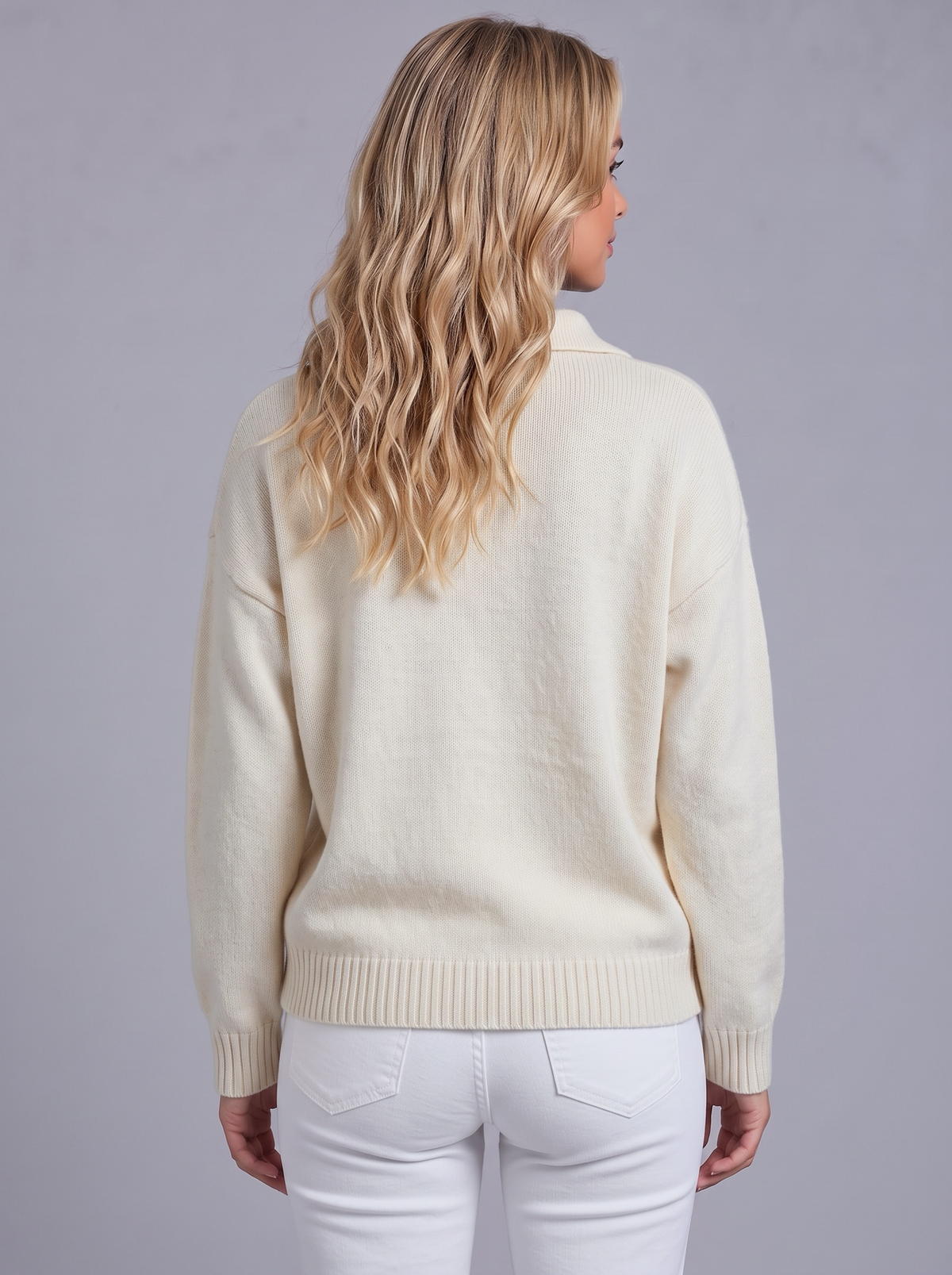 Ava | Women’s Polo Collar Jumper | Button Neck Ribbed Cuffs Everyday Wear - white, image 15 - Glorysoul