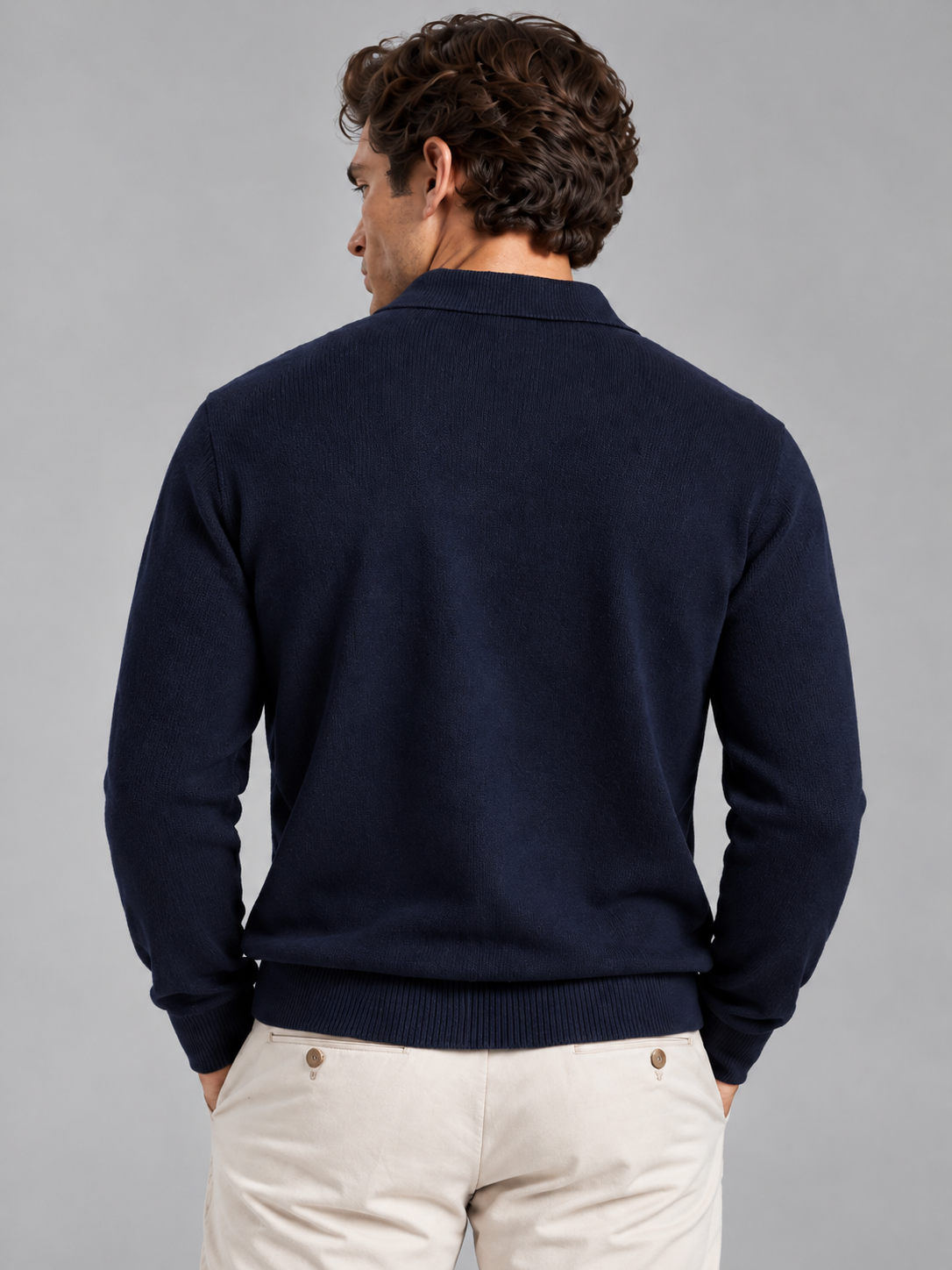 Benjamin | Men’s Polo Collar Jumper | Button Neck Long Sleeves Everyday Wear - navy, image 12 - Glorysoul