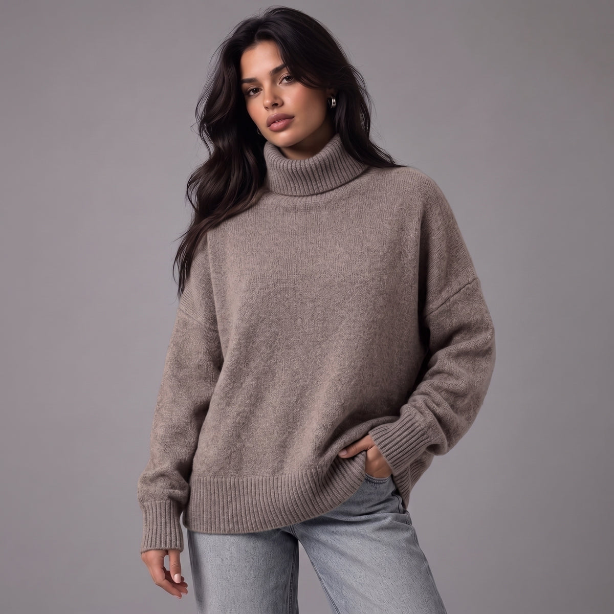 Chloe | Women’s Roll-Neck Jumper | Dropped Shoulders Ribbed Cuffs Everyday Wear - Grey - image 04 - Glorysoul