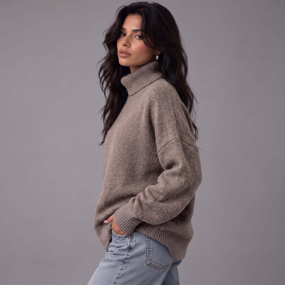 Chloe | Women’s Roll-Neck Jumper | Dropped Shoulders Ribbed Cuffs Everyday Wear - Grey - image 05 - Glorysoul