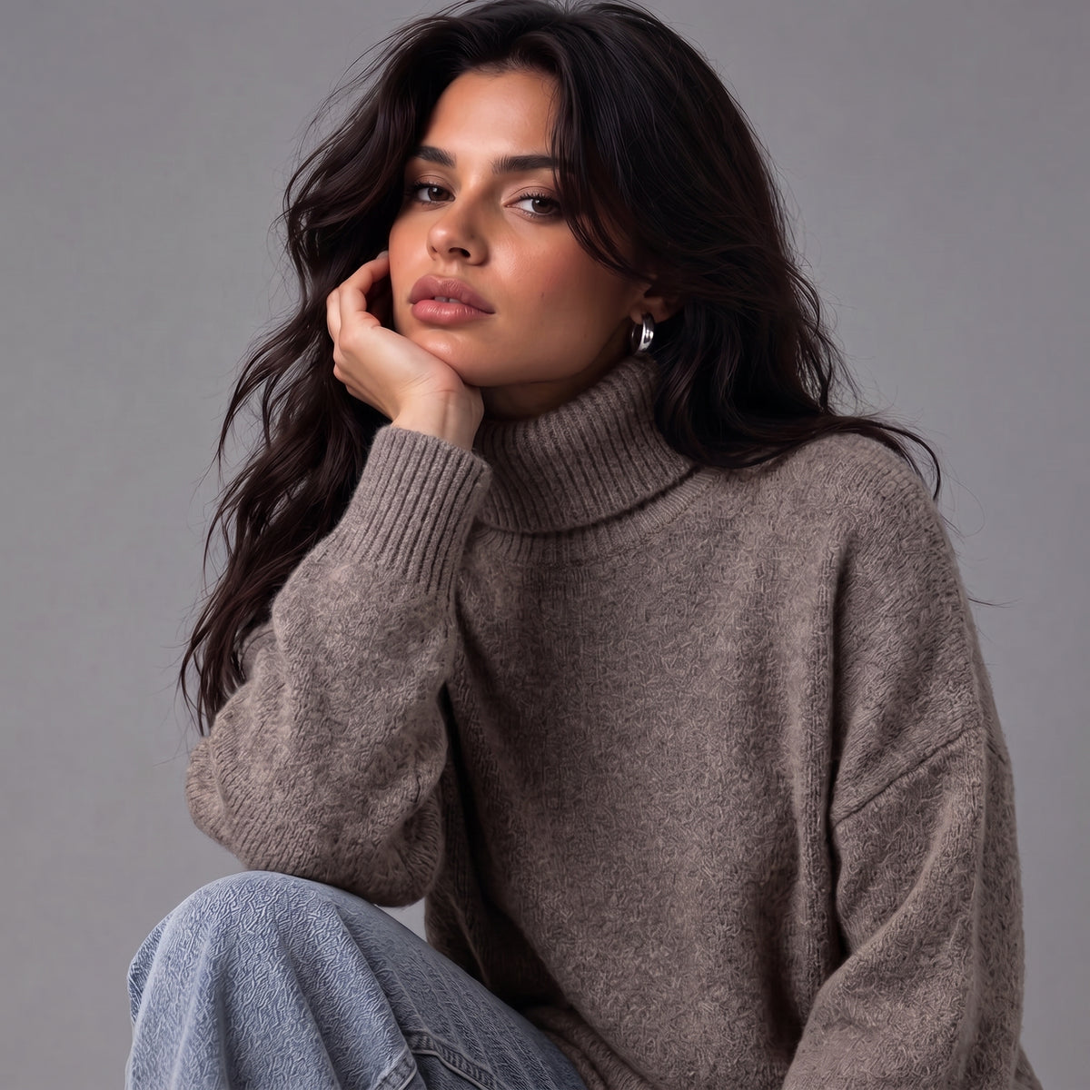Chloe | Women’s Roll-Neck Jumper | Dropped Shoulders Ribbed Cuffs Everyday Wear - Grey - image 06 - Glorysoul