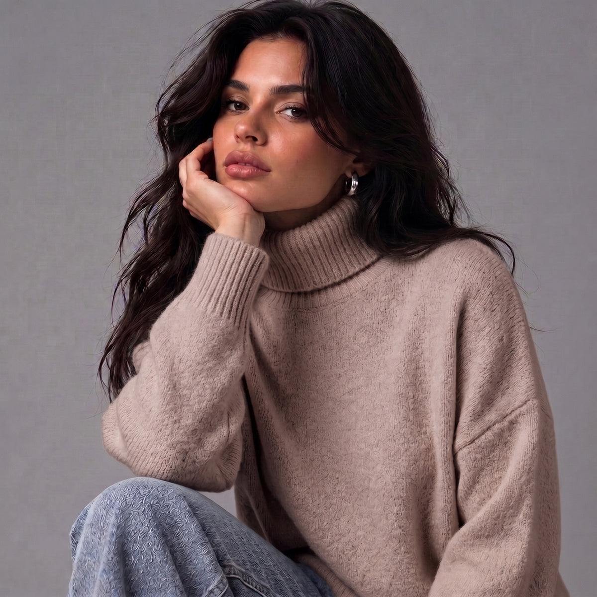 Chloe | Women’s Roll-Neck Jumper | Dropped Shoulders Ribbed Cuffs Everyday Wear - Light Grey - image 15 - Glorysoul