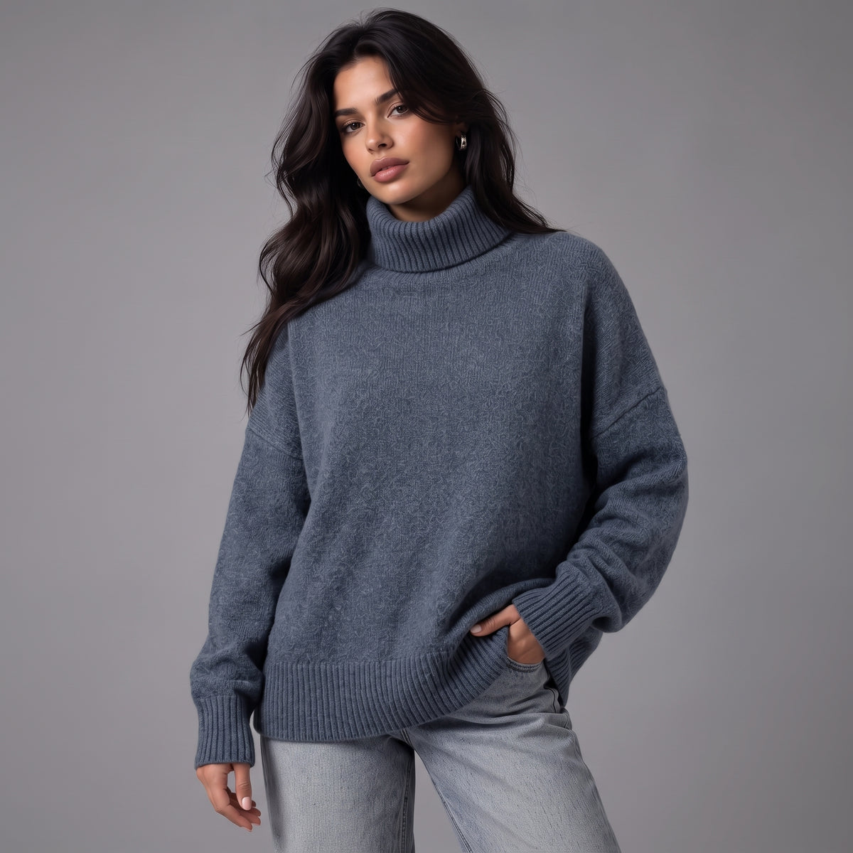 Chloe | Women’s Roll-Neck Jumper | Dropped Shoulders Ribbed Cuffs Everyday Wear - Navy - image 01 - Glorysoul