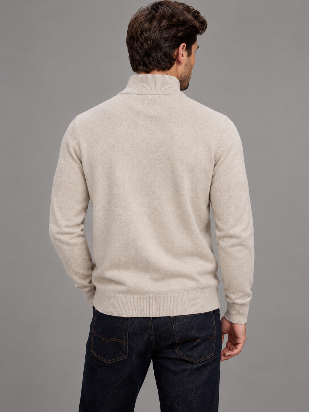 Edward | Men’s Quarter-Zip Jumper | Stand Collar Ribbed Hem Everyday Wear - beige, image 04 - Glorysoul