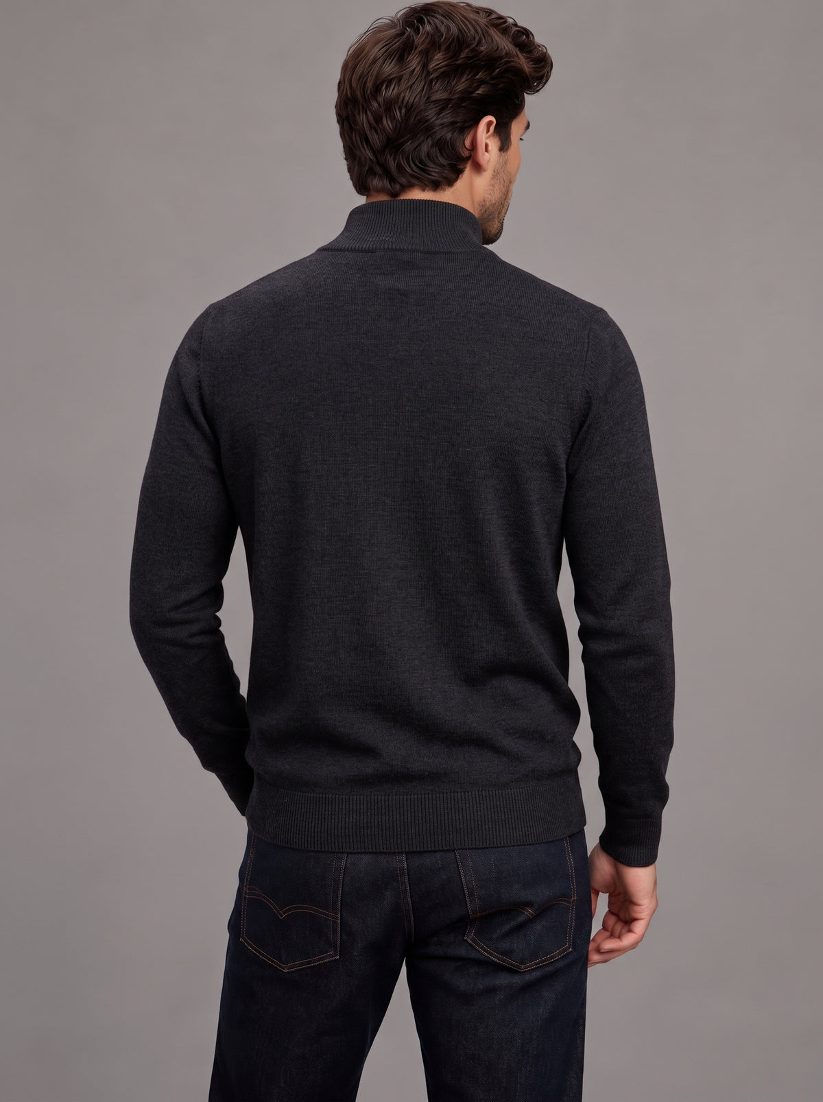 Edward | Men’s Quarter-Zip Jumper | Stand Collar Ribbed Hem Everyday Wear - black, image 23 - Glorysoul