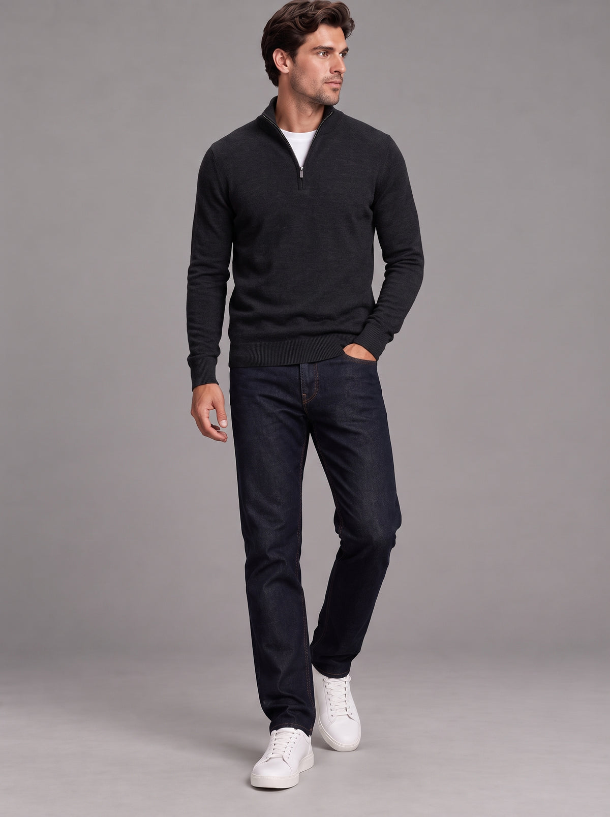 Edward | Men’s Quarter-Zip Jumper | Stand Collar Ribbed Hem Everyday Wear - black, image 24 - Glorysoul
