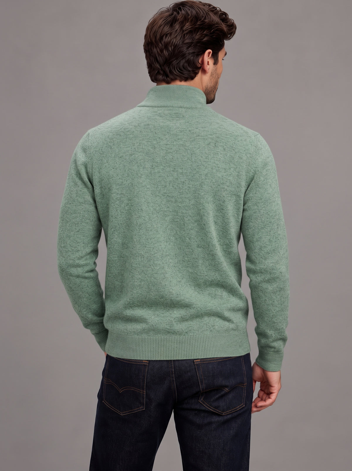 Edward | Men’s Quarter-Zip Jumper | Stand Collar Ribbed Hem Everyday Wear - forest green, image 07 - Glorysoul