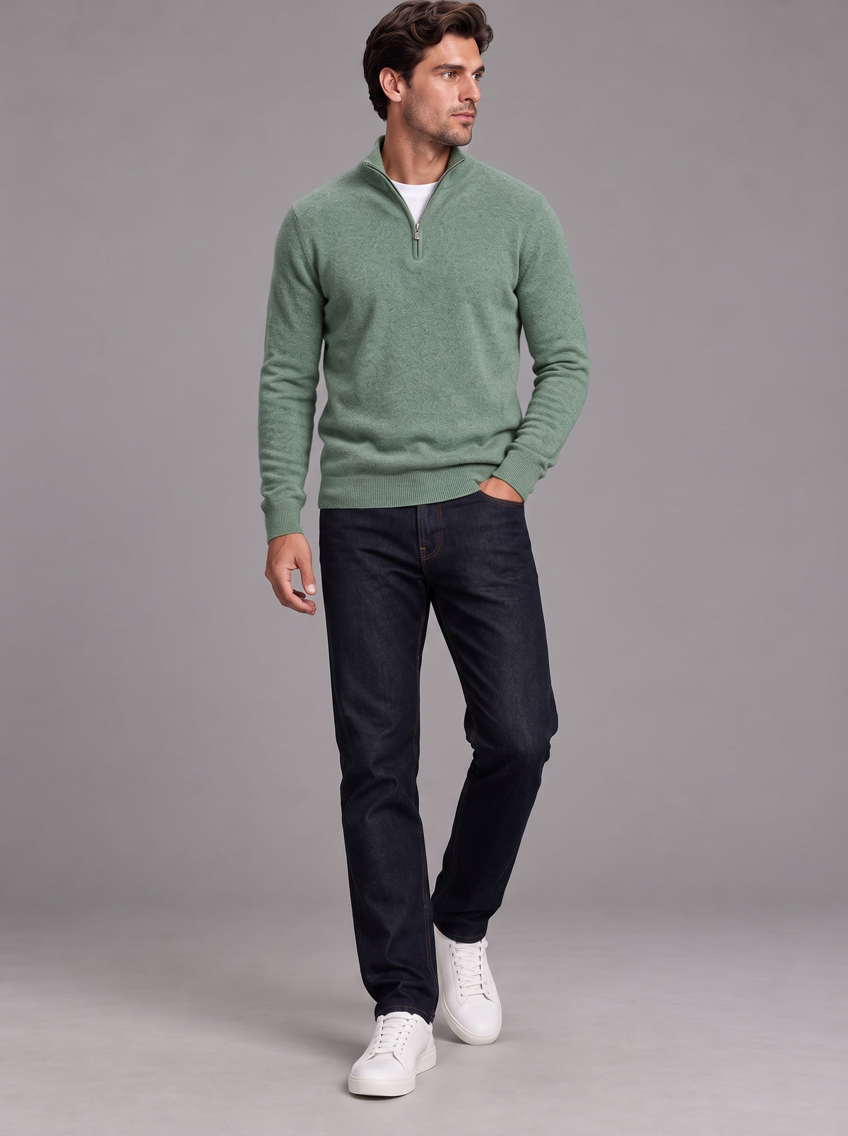 Edward | Men’s Quarter-Zip Jumper | Stand Collar Ribbed Hem Everyday Wear - forest green, image 08 - Glorysoul