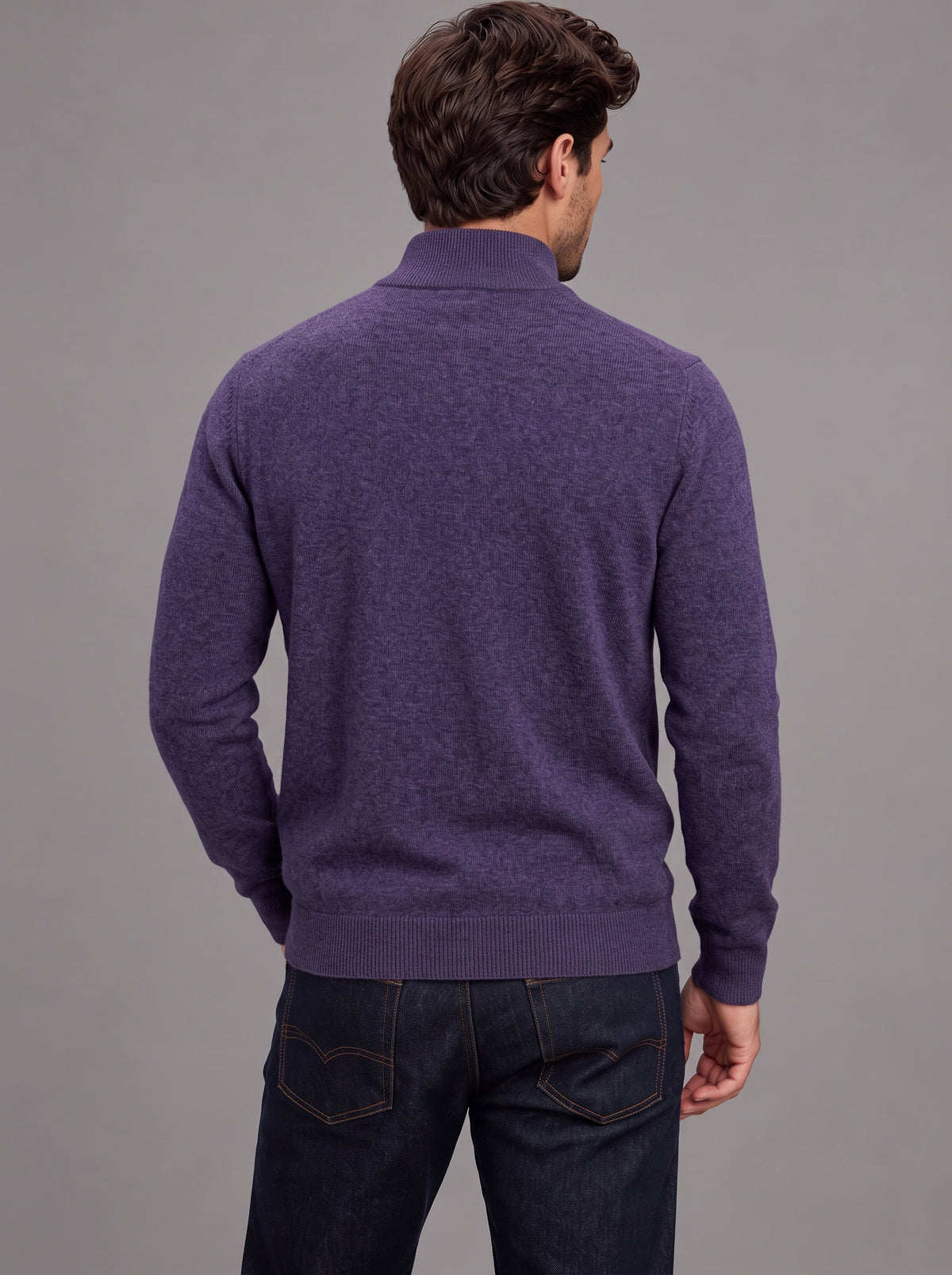 Edward | Men’s Quarter-Zip Jumper | Stand Collar Ribbed Hem Everyday Wear - lilac, image 19 - Glorysoul