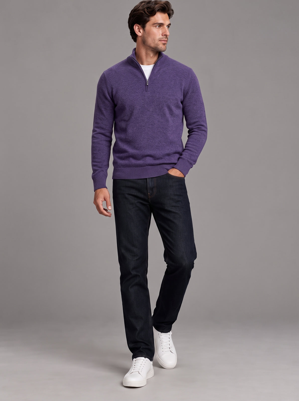 Edward | Men’s Quarter-Zip Jumper | Stand Collar Ribbed Hem Everyday Wear - lilac, image 20 - Glorysoul
