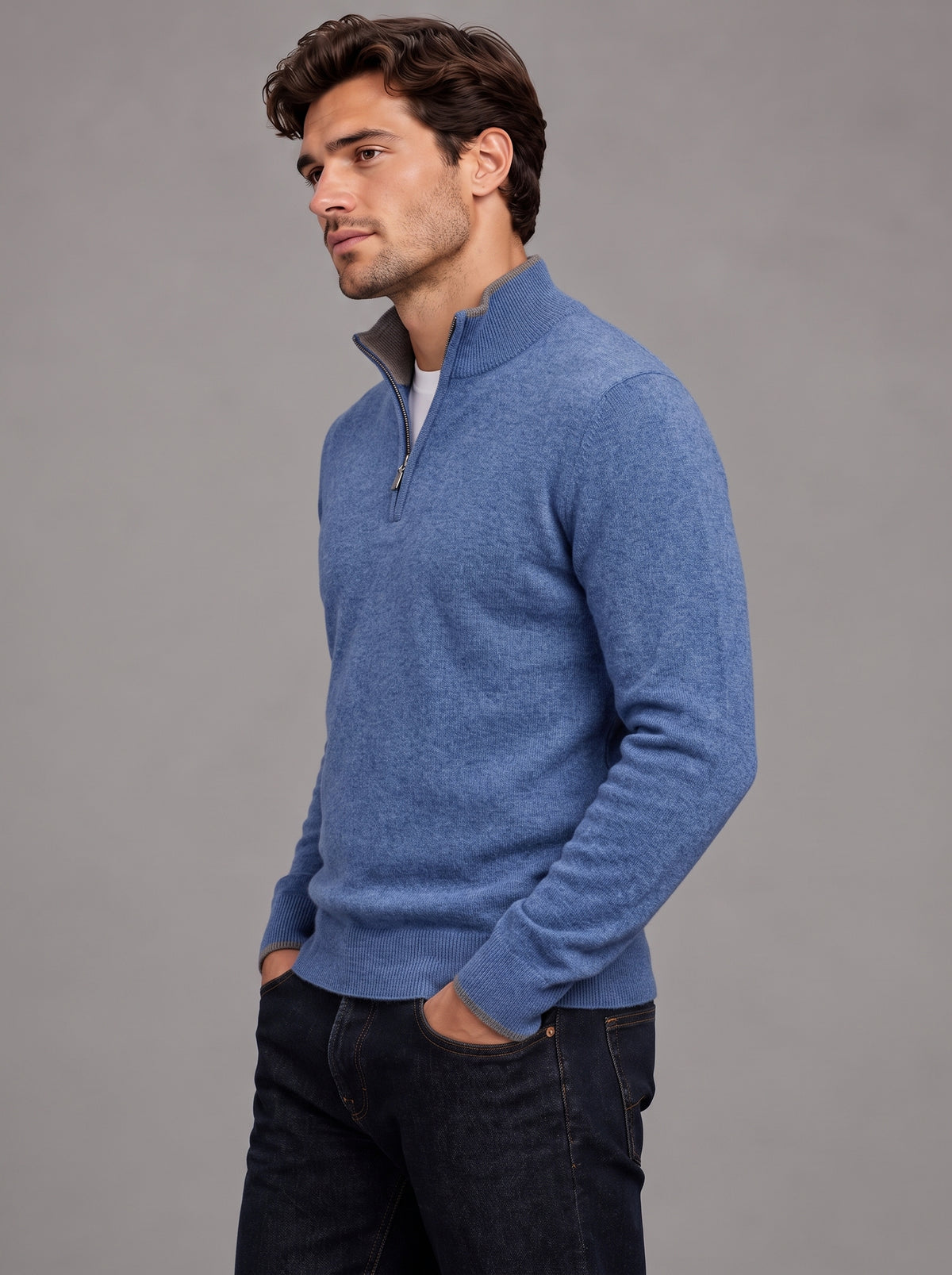 Edward | Men’s Quarter-Zip Jumper | Stand Collar Ribbed Hem Everyday Wear - navy blue, image 14 - Glorysoul