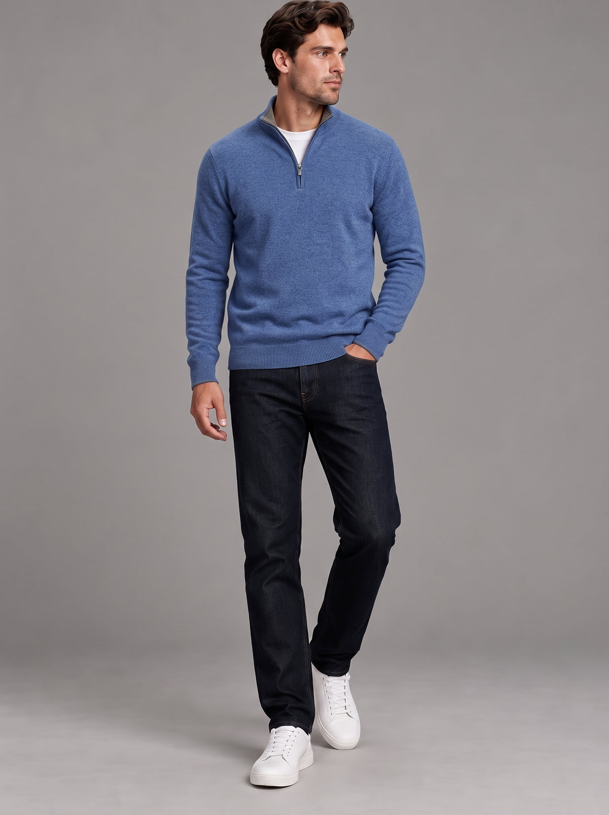 Edward | Men’s Quarter-Zip Jumper | Stand Collar Ribbed Hem Everyday Wear - navy blue, image 16 - Glorysoul