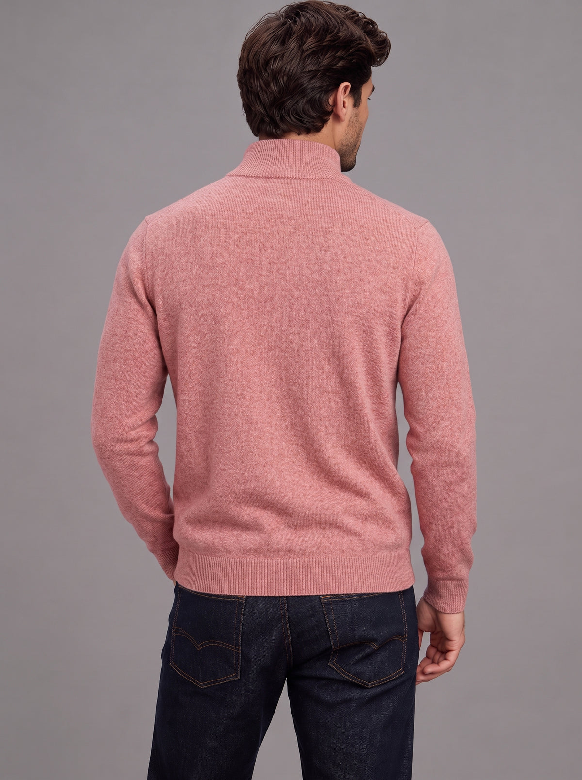 Edward | Men’s Quarter-Zip Jumper | Stand Collar Ribbed Hem Everyday Wear - rose pink, image 11 - Glorysoul