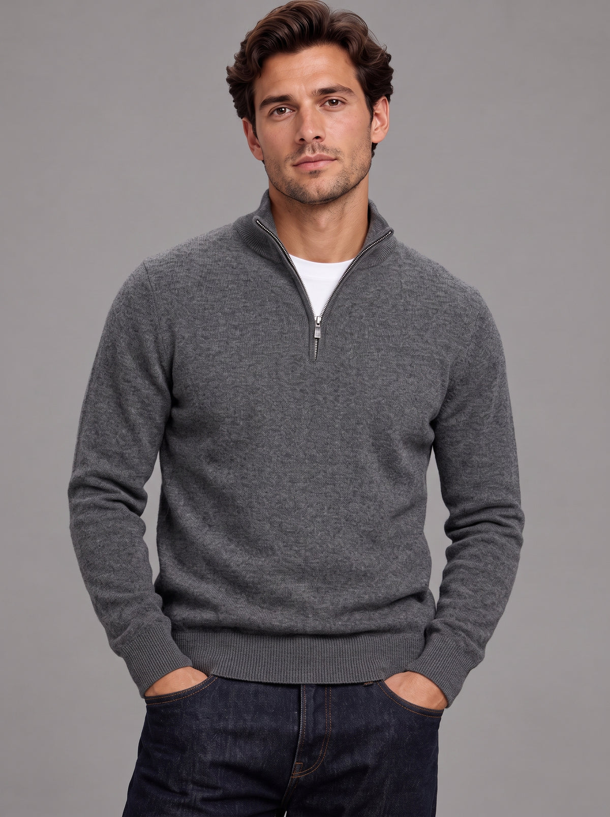Edward | Men’s Quarter-Zip Jumper | Stand Collar Ribbed Hem Everyday Wear - slate grey, image 29 - Glorysoul