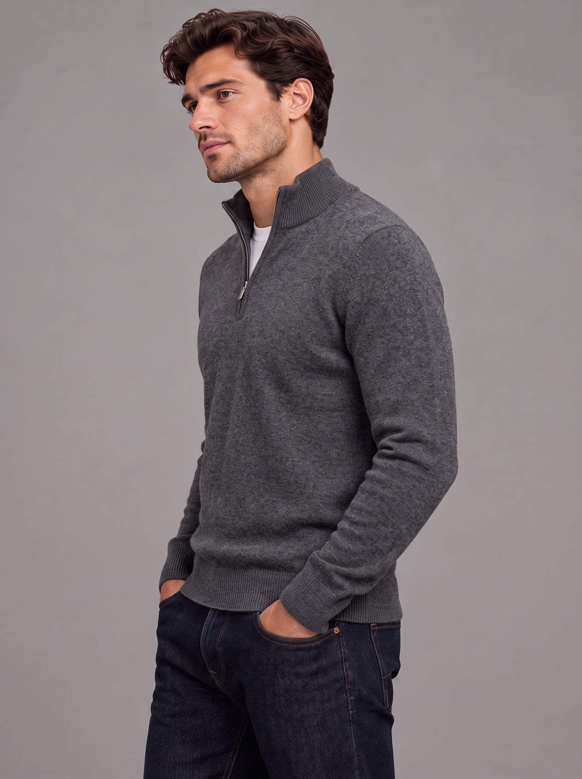 Edward | Men’s Quarter-Zip Jumper | Stand Collar Ribbed Hem Everyday Wear - slate grey, image 31 - Glorysoul