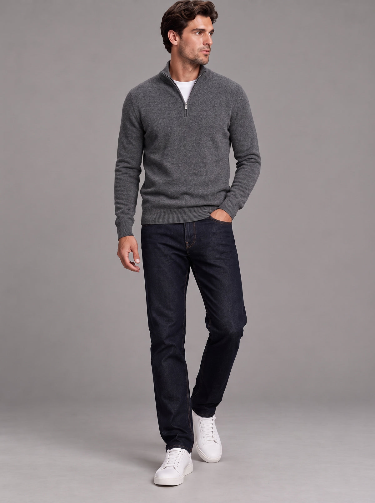 Edward | Men’s Quarter-Zip Jumper | Stand Collar Ribbed Hem Everyday Wear - slate grey, image 32 - Glorysoul