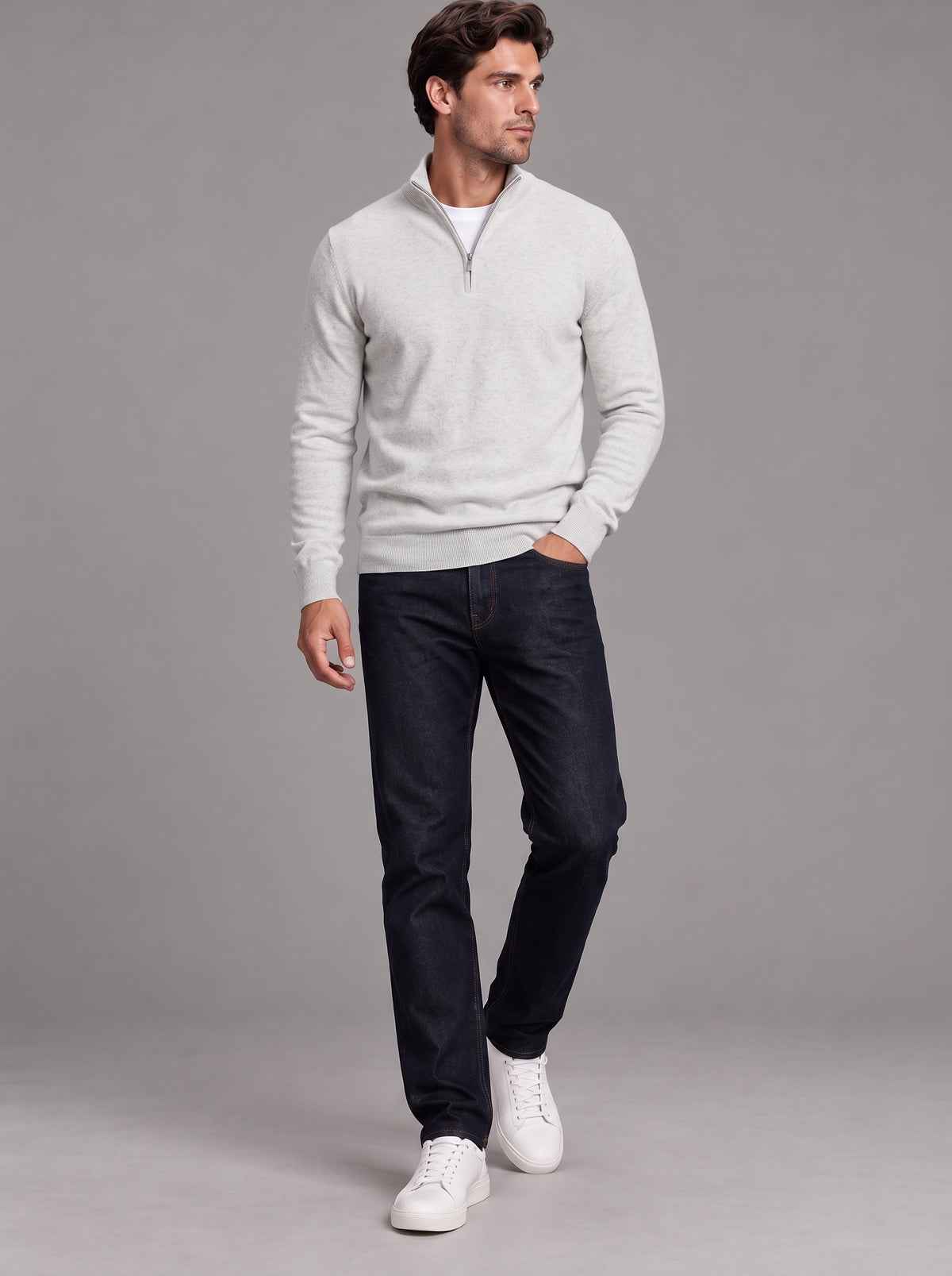 Edward | Men’s Quarter-Zip Jumper | Stand Collar Ribbed Hem Everyday Wear - white, image 26 - Glorysoul