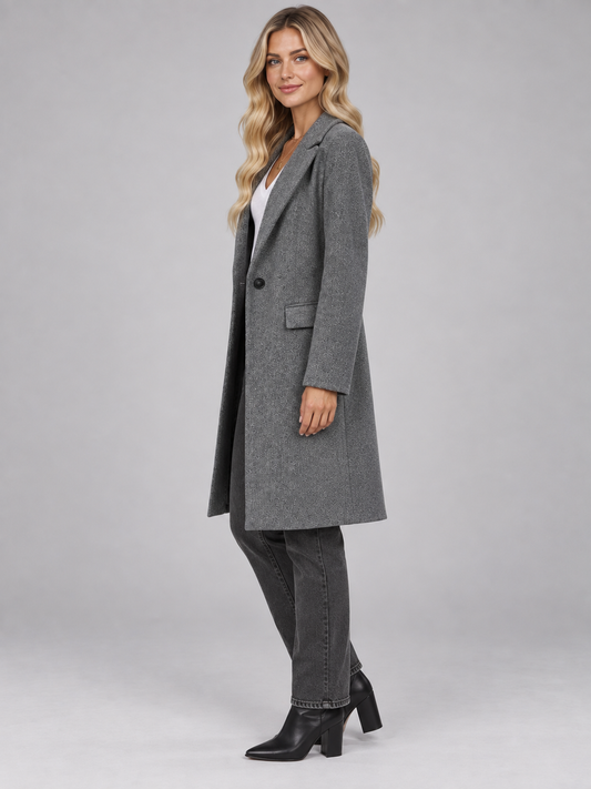Eleanor | Women’s Longline Overcoat | Notched Lapels Flap Pockets Everyday Wear - dark grey, image 02 - Glorysoul