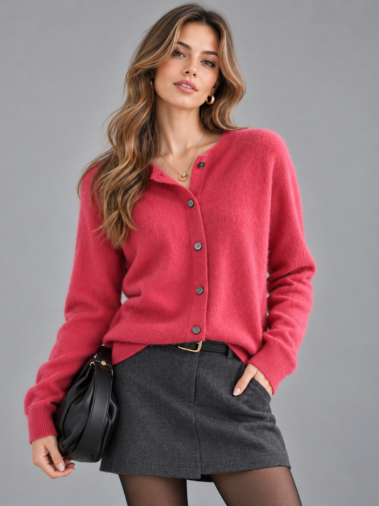 Ella | Women’s Button-Front Cardigan | Round Neck Long Sleeves Everyday Wear - muted rose, image 01 - Glorysoul