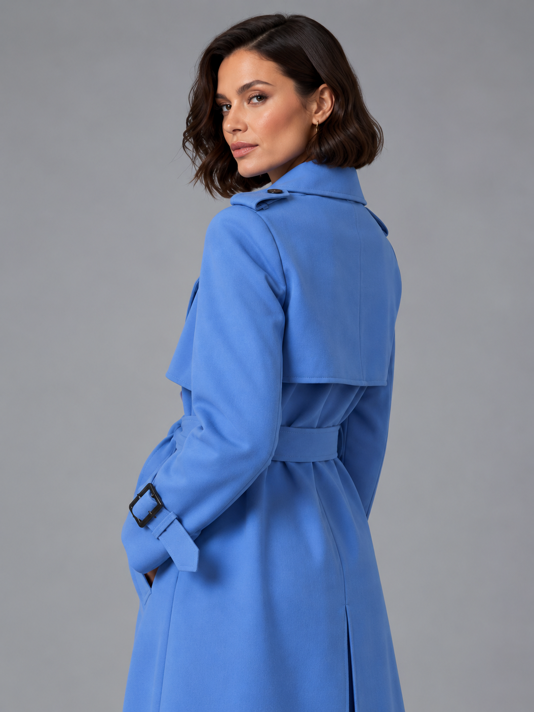Freya | Women’s Double-Breasted Trench Coat | Waist Belt Cuff Straps Everyday Wear - blue, image 05 - Glorysoul