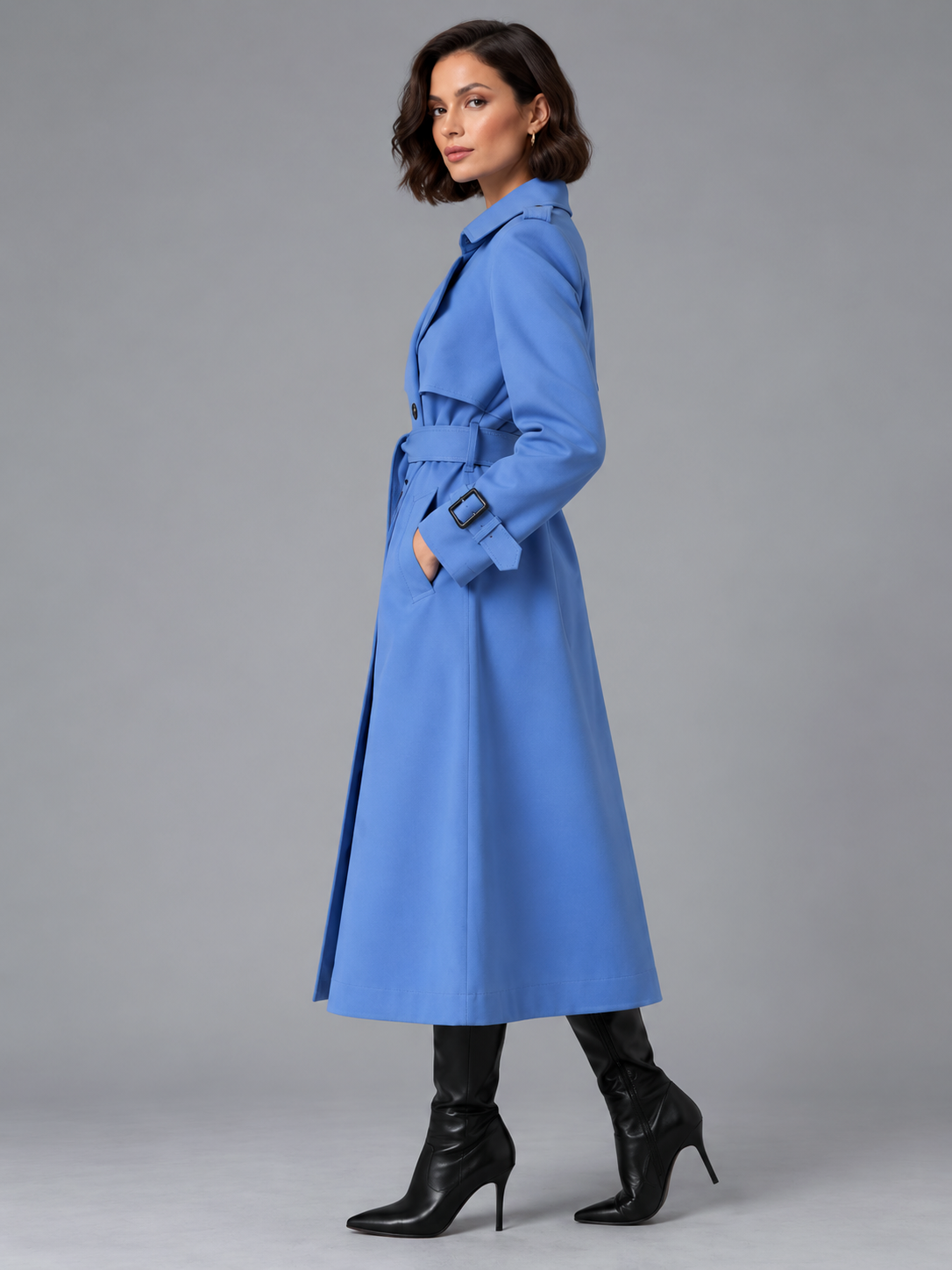 Freya | Women’s Double-Breasted Trench Coat | Waist Belt Cuff Straps Everyday Wear - blue, image 06 - Glorysoul