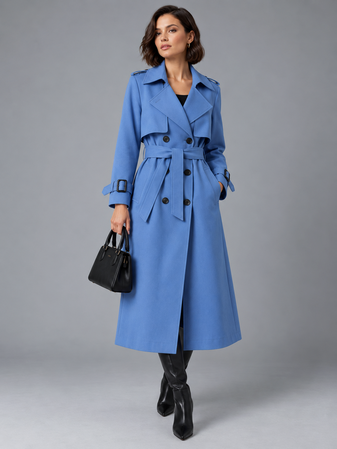 Freya | Women’s Double-Breasted Trench Coat | Waist Belt Cuff Straps Everyday Wear - blue, image 07 - Glorysoul