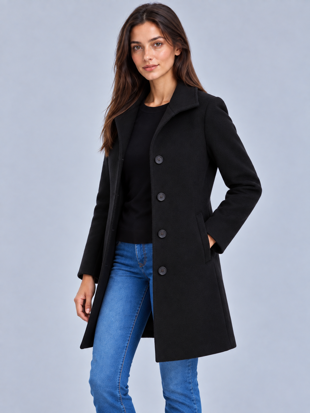 Grace | Women’s Button-Front Coat | Notched Collar Side Pockets Everyday Wear - black, image 14 - Glorysoul