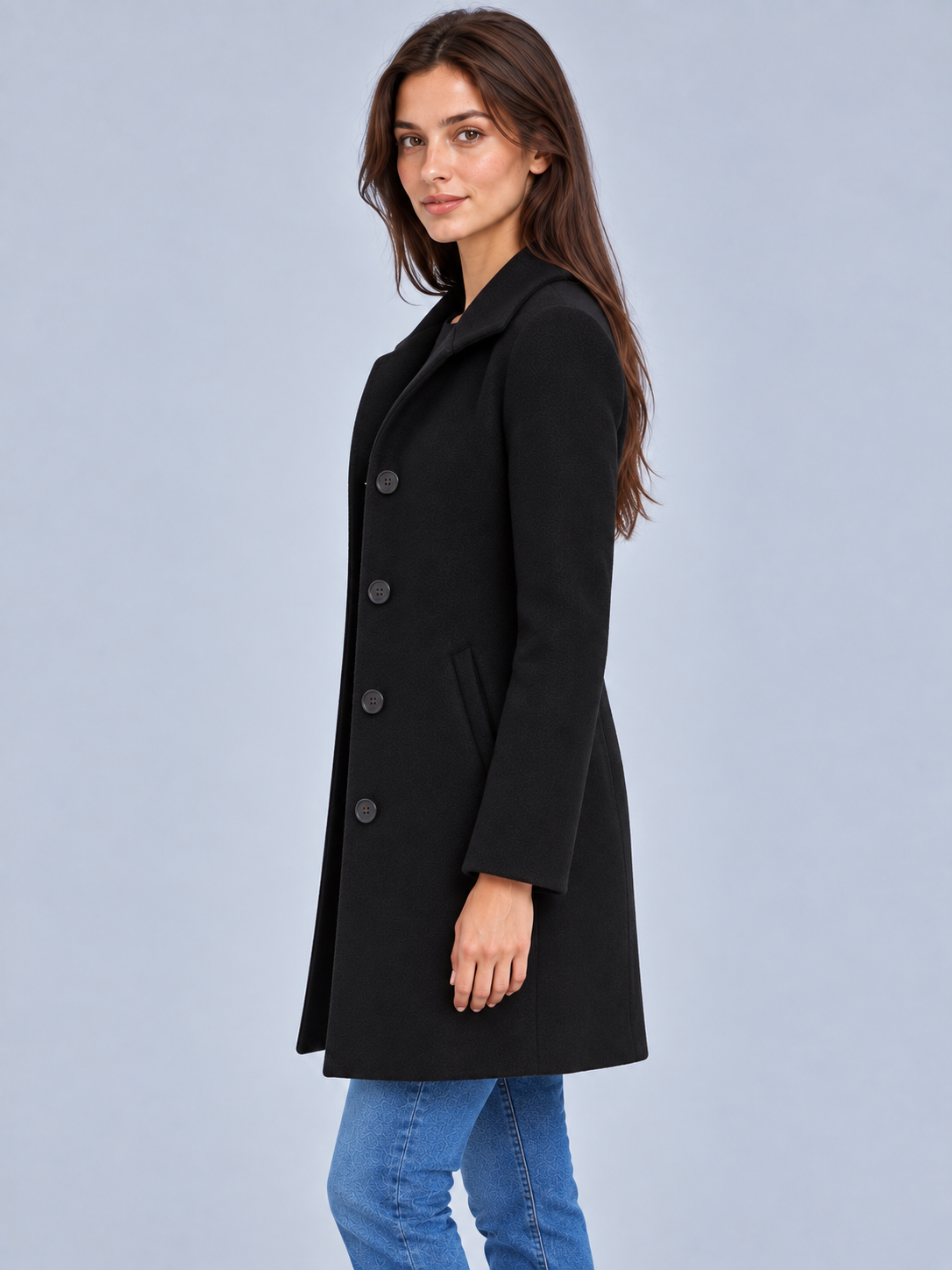 Grace | Women’s Button-Front Coat | Notched Collar Side Pockets Everyday Wear - black, image 15 - Glorysoul