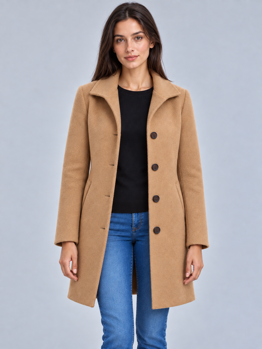 Grace | Women’s Button-Front Coat | Notched Collar Side Pockets Everyday Wear - khaki, image 01 - Glorysoul