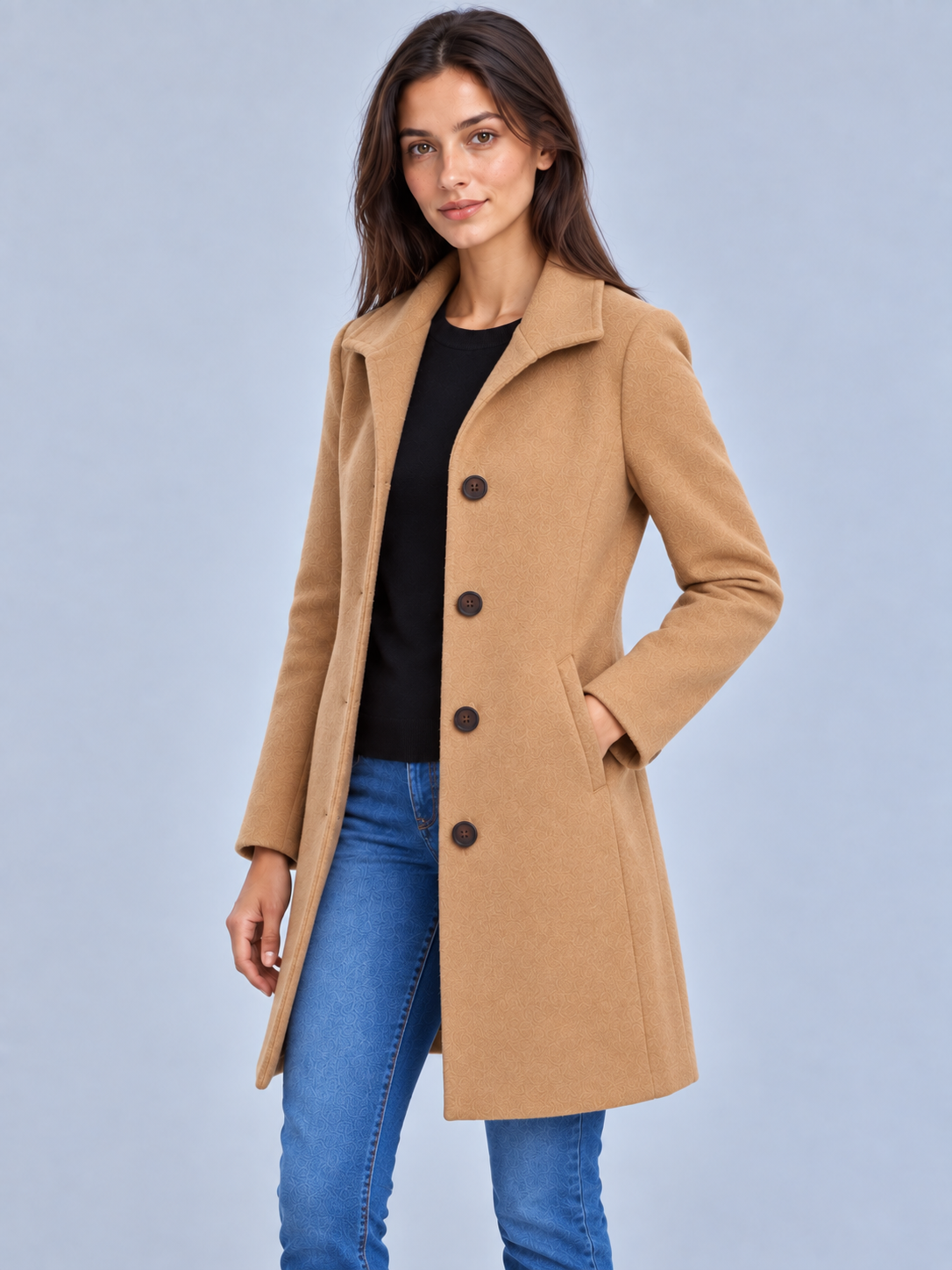 Grace | Women’s Button-Front Coat | Notched Collar Side Pockets Everyday Wear - khaki, image 02 - Glorysoul
