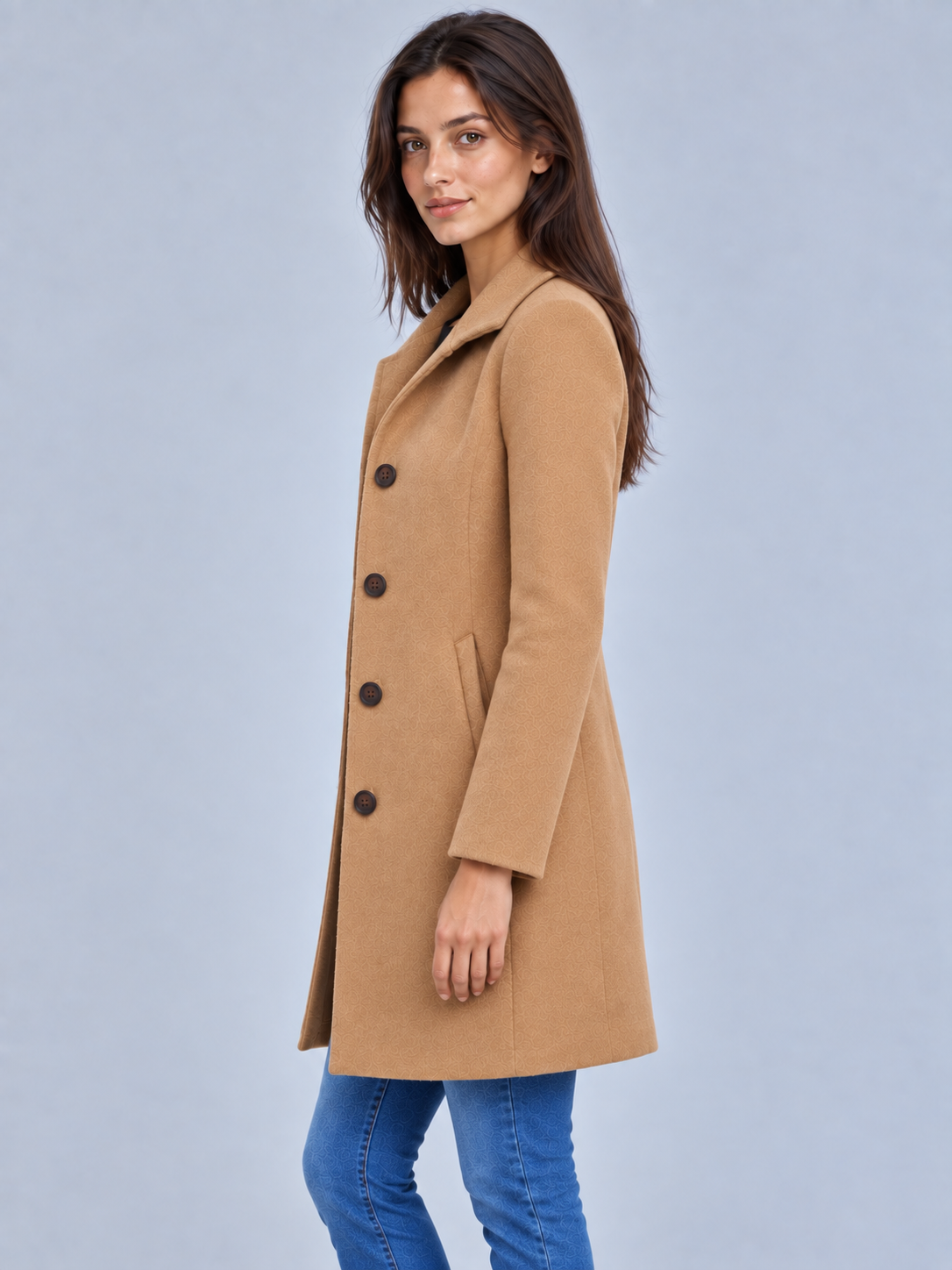 Grace | Women’s Button-Front Coat | Notched Collar Side Pockets Everyday Wear - khaki, image 03 - Glorysoul