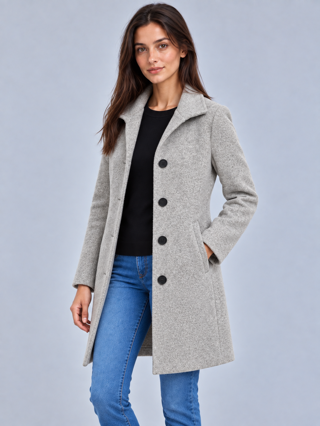 Grace | Women’s Button-Front Coat | Notched Collar Side Pockets Everyday Wear - light grey, image 16 - Glorysoul
