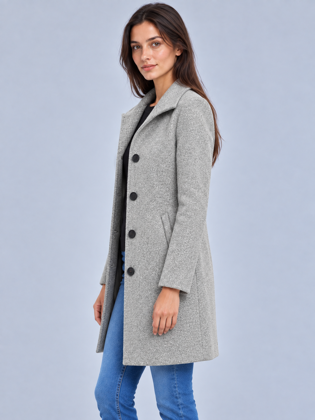 Grace | Women’s Button-Front Coat | Notched Collar Side Pockets Everyday Wear - light grey, image 17 - Glorysoul
