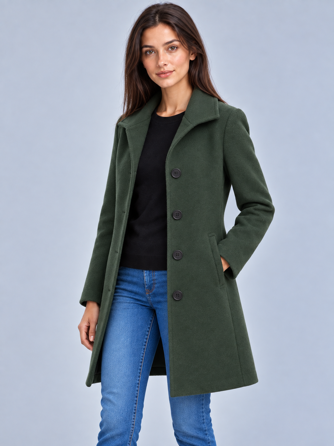 Grace | Women’s Button-Front Coat | Notched Collar Side Pockets Everyday Wear - moss green, image 07 - Glorysoul