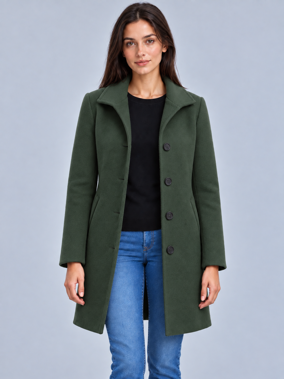 Grace | Women’s Button-Front Coat | Notched Collar Side Pockets Everyday Wear - moss green, image 08 - Glorysoul