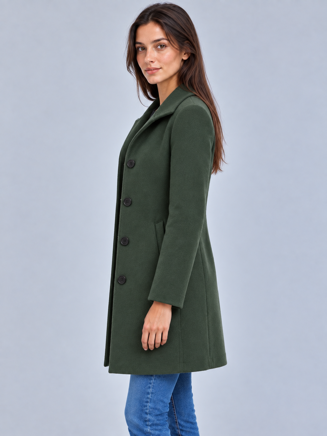 Grace | Women’s Button-Front Coat | Notched Collar Side Pockets Everyday Wear - moss green, image 09 - Glorysoul